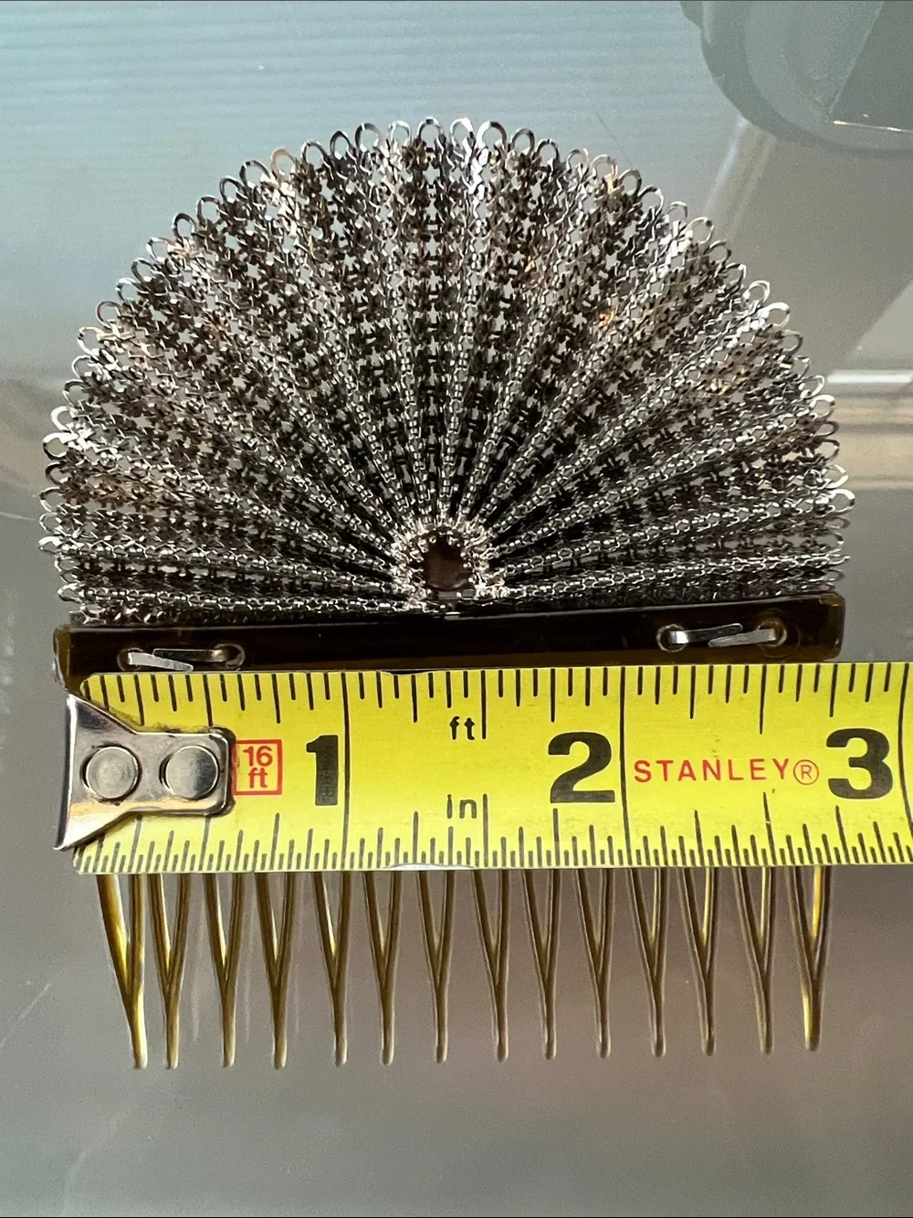 👱‍♀️1980s Silver Fan + White Bow Hair + Iridescent Beaded Hair Comb Set of 3 VTG
